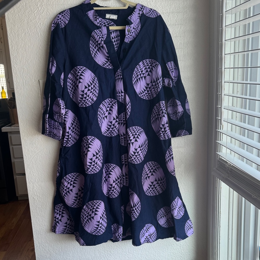Zuri Navy and Purple Geometric Dress 100% Cotton Pattern